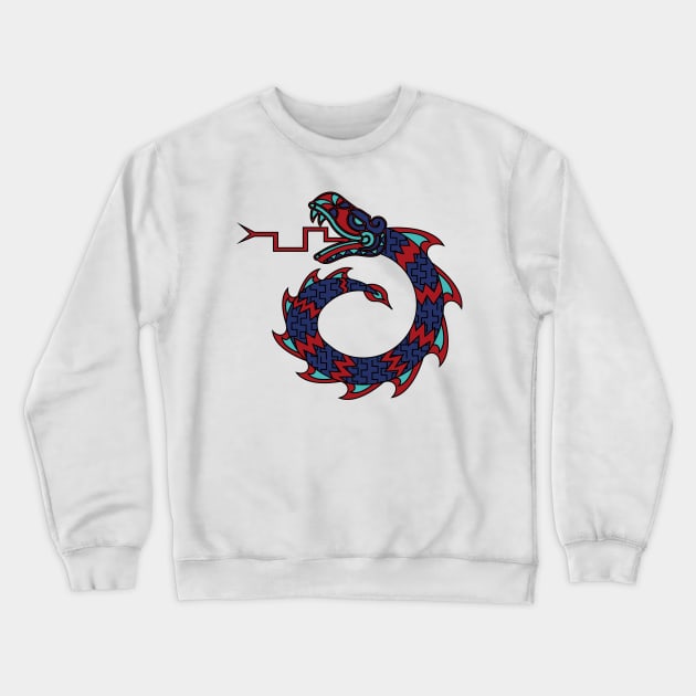 Mexican Snake Dragon Design Red, Blue and Turquoise T-Shirt Crewneck Sweatshirt by JDP Designs